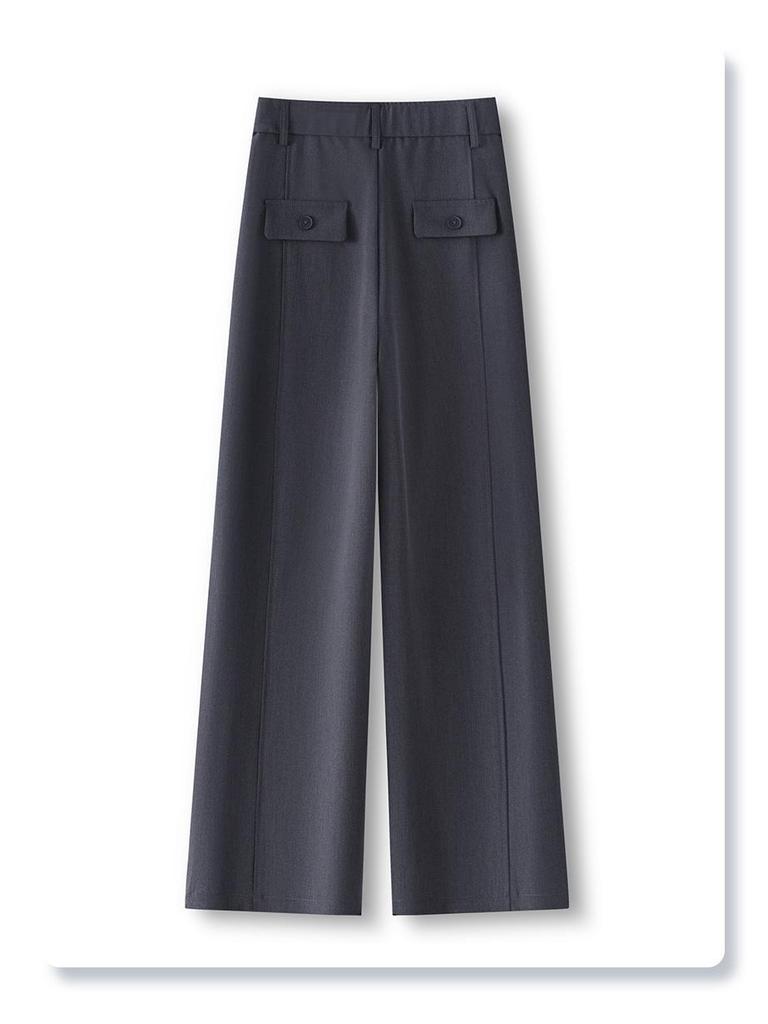Women's Spring 2025 Gray High-Waisted Wide-Leg Drapey Pants - Elegant and Loose Straight-Leg Fit for Spring/Summer Season