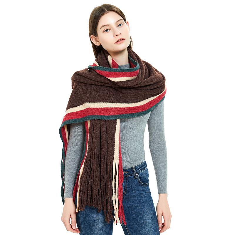 Autumn Winter Warm Shawl Female Block Color Long Tassel Scarf