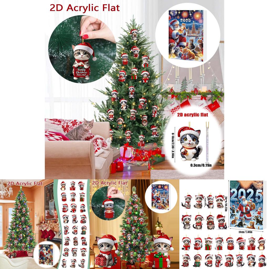 Christmas Countdown Calendar With Cat Motif Acrylic Decoration For Holiday Festivities