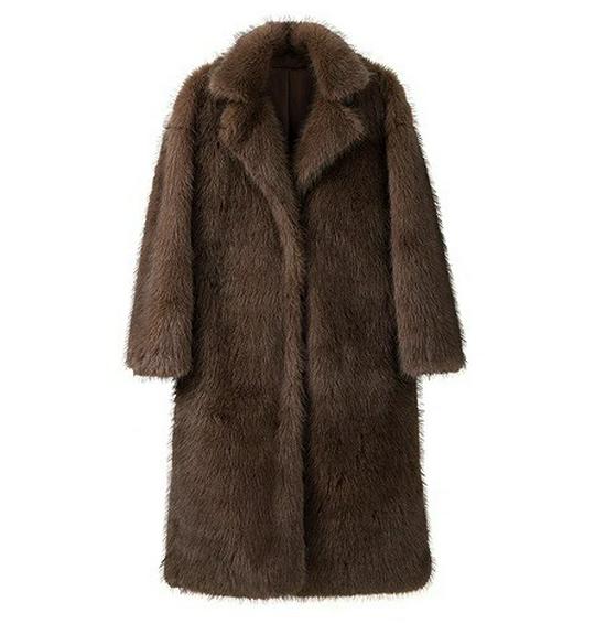 2024 European & American Women's Solid Color Faux Fur Loose Streetwear Coat