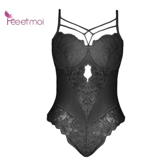 

Жіноче боді Sexy Slim Fit Печворк Sleep Colthes Lace Sexy Wear Flower Applique Lady Nightie L чорний