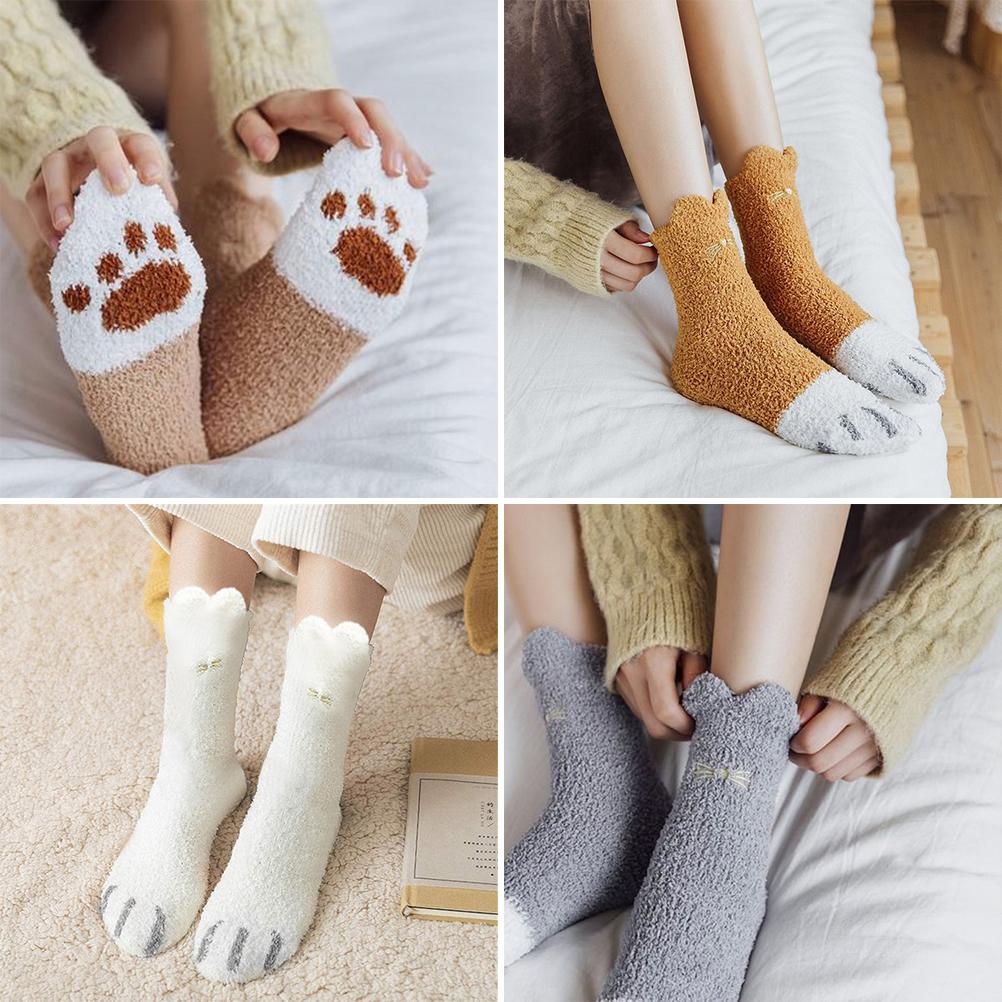 Cat Paw Socks Plush Slipper Sock Soft Comfortable Winter Fluffy Home Sock