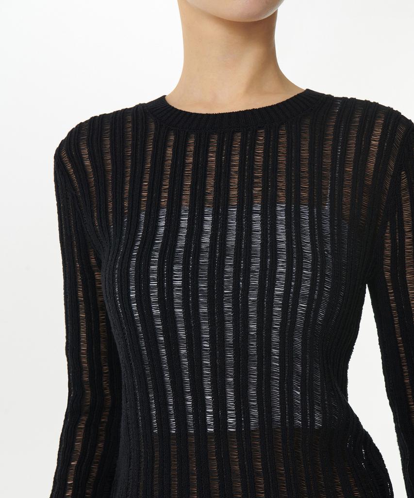 MUSINSA STANDARD WOMAN Women'S Flat Yarn Vertical Crochet Crew Neck Knit [Black]