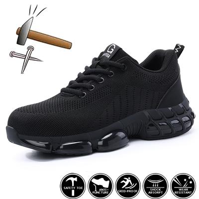 Chaussures à embout en acier pour hommes Chaussures de travail légères Baskets à coussin d'air Construction indestructible Basket de sécurité pour travail industriel