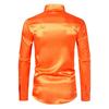 Men Shirt Lapel Long Sleeve Single Breasted Shirt Tops Pure Color Glossy Design Smooth Satin Shirt Versatile Daily Wear