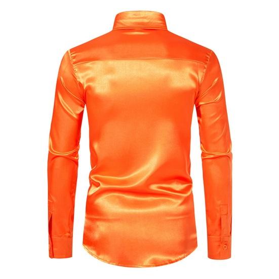Men Shirt Lapel Long Sleeve Single Breasted Shirt Tops Pure Color Glossy Design Smooth Satin Shirt Versatile Daily Wear