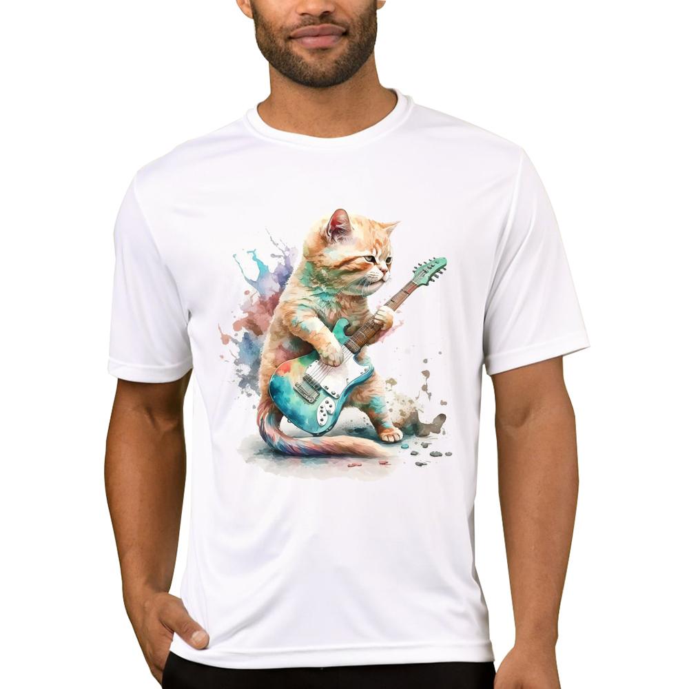 TEEHUB Vintage 3D Cat Play Guitar Men T-Shirt Fashion Streetwear Short Sleeve T Shirts Hipster Music Tee Cool Tops