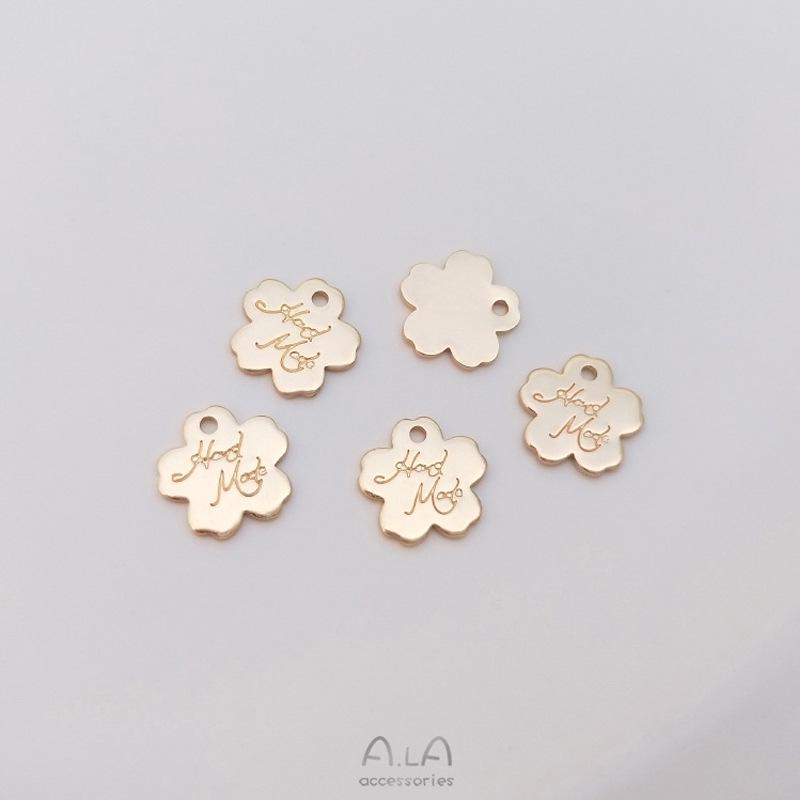 14K Gold-Filled Flower Engraved Heart & Rectangle Pendant Charm for DIY Jewelry