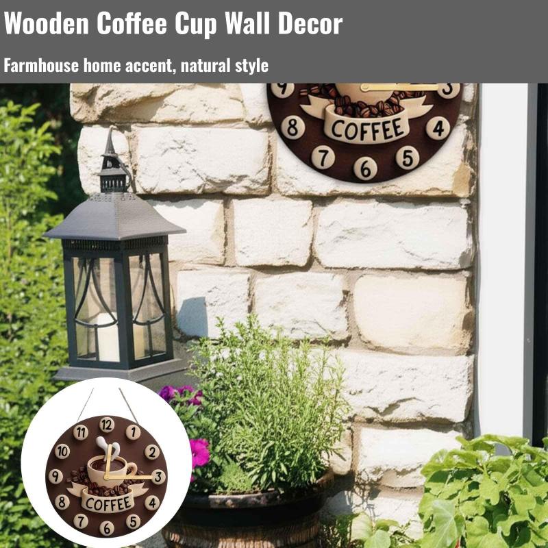 Frisch Gebrühter Schoko-Kaffee Dekorative Wanddekoration Runde Uhr Kreatives Holz-Kaffeetassen-Schild 2D Wanddekoration