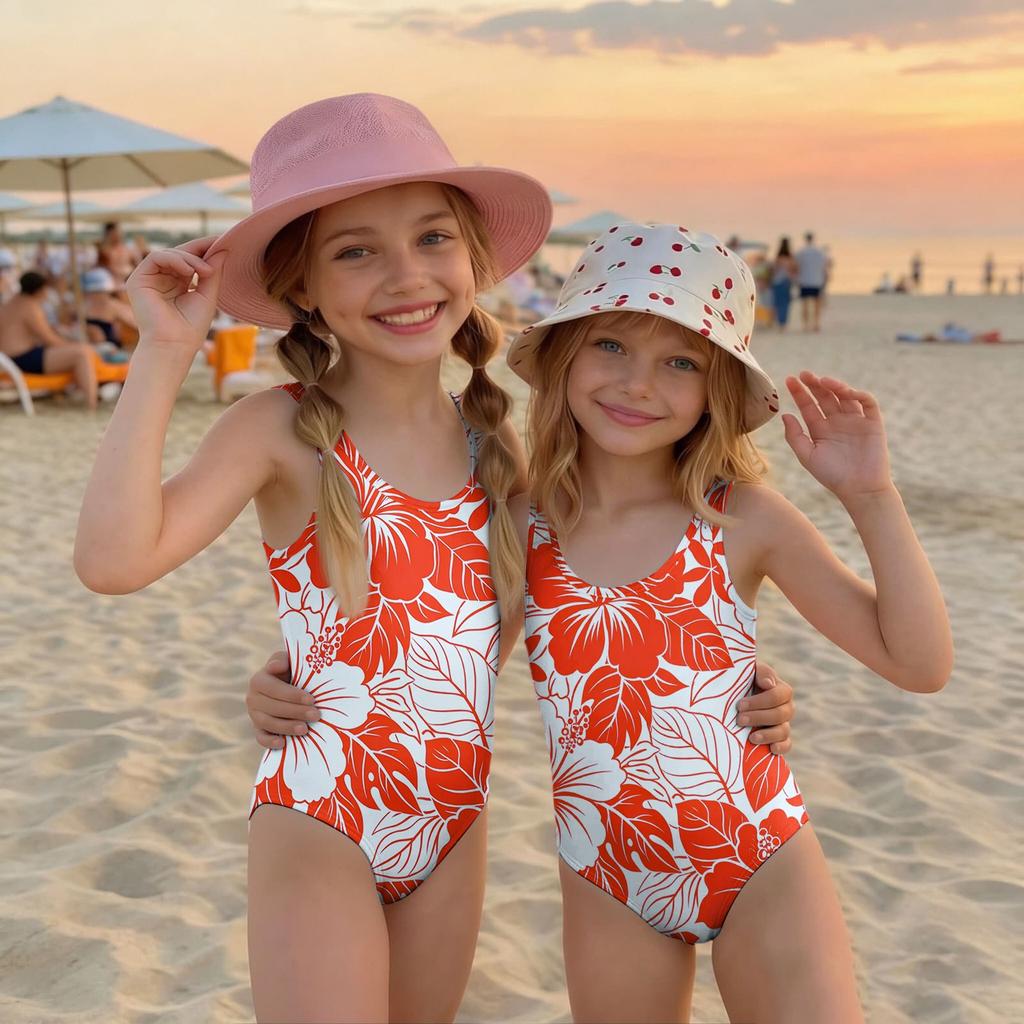 Girls One Piece Swimsuit Summer Kids Swimwear Beachwear Hawaiian Print Casual Fashion Swim Suit for Children