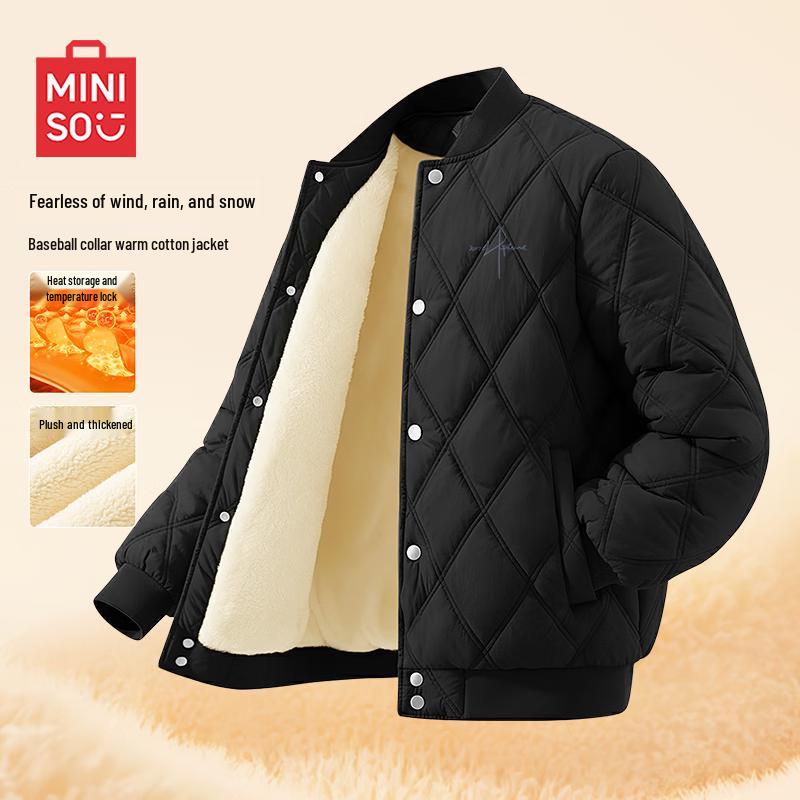 

MINISO Men s Winter Fleece-Lined Baseball Collar Padded Jacket M