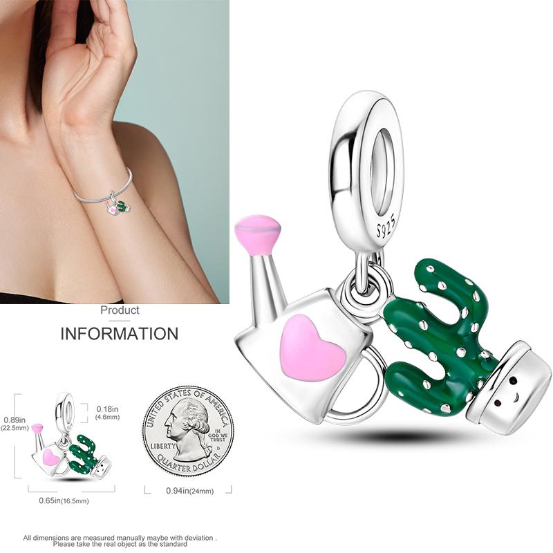 Neuer 925er Silber Kaktus Kleeblatt Anhänger Frühlingsgrüne Serie Perlenanhänger Für Original Perlenarmband DIY Schmuck