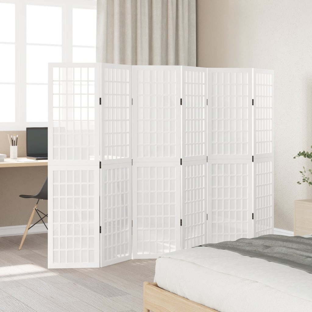 Vidaxl Room Divider, 6-Panel, White, Solid Paulownia Wood