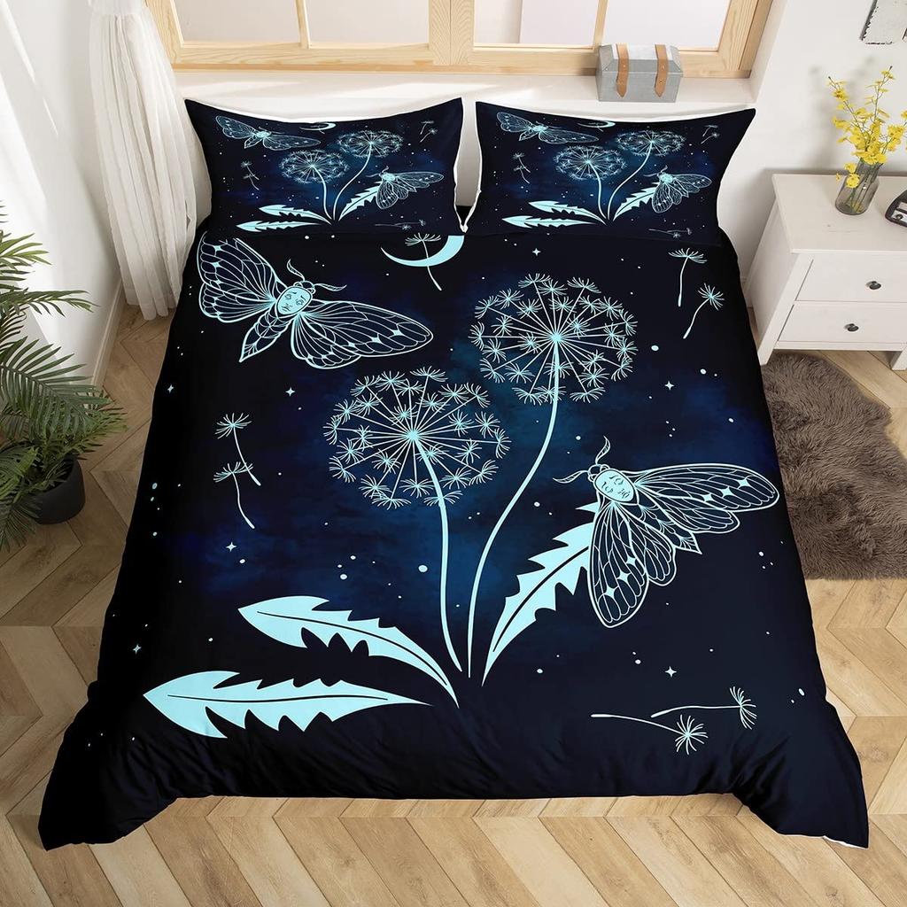 Death Moth Duvet Cover Set Skull Bedding Set Snake Mandala Moon Phase Comforter Cover Trippy Skeleton Quilt Cover Set Queen Size