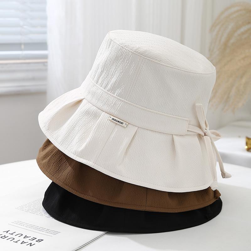 Women's Bucket Hat With Bow Foldable Sun Hat Adjustable Wide Brimmed Cloth Fisherman Cap Female Foldable Casual Simple Sunshade