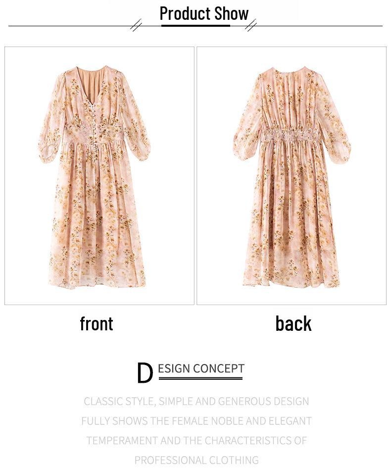 Fairy Pink Floral Short-Sleeve Mulberry Silk Dress - Seaside Holiday Long Skirt