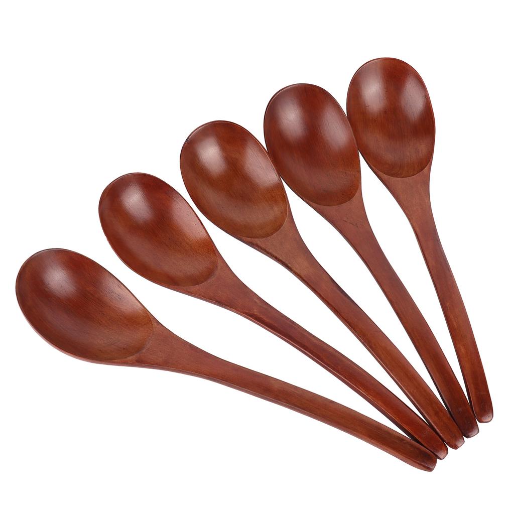 5Pcs Wooden Soup Spoon with Curved Handle Multi Purpose Rice Scoop for Home Kitchen(Paint Color )