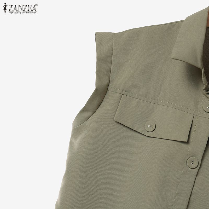 ZANZEA Conjuntos de traje casual de dos piezas con blusa y pantalones de manga corta para mujer