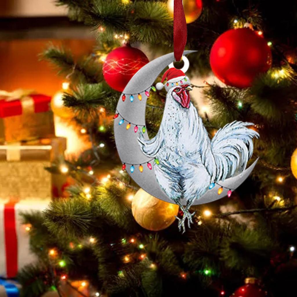 Christmas Scarf Chicken Holiday Decoration, Christmas Outdoor Decorations Wood Christmas Ornaments