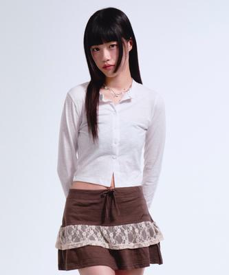 Prenda Button Crop Slub Cardigan White