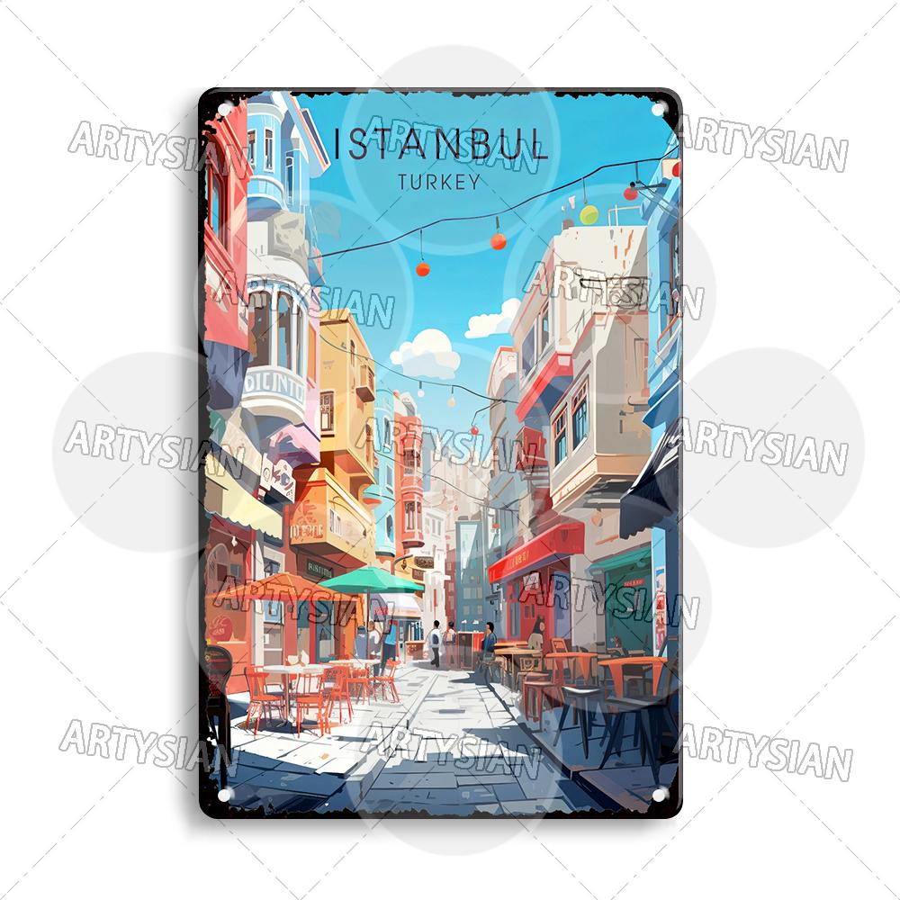 Netherlands Turkey Travel Cityscape Metal Sign Istanbul Bodrum Cappadocia Amsterdam Antalya Bodrum Giethoorn Metal Plaque