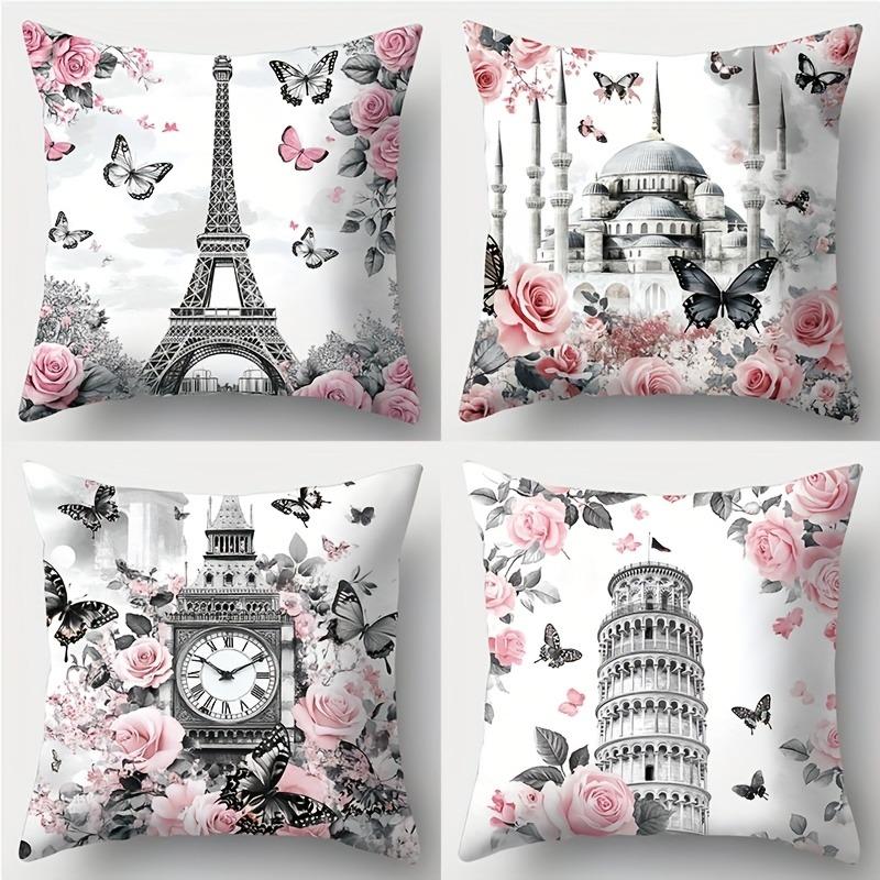 Romantic Landmark - floral PillowcasesBedroom Living Room Sofa Home Decor Polyester Cushion Cover with Zipper