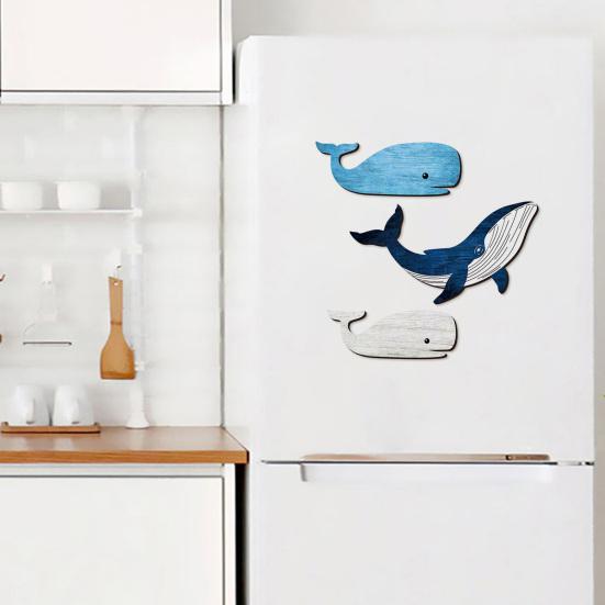 3 Stück Holzwal Wandkunst Nautisch Küstenmotiv Blau und Weiß Wal Wanddekoration Rustikal Meeresfisch Wandbehang