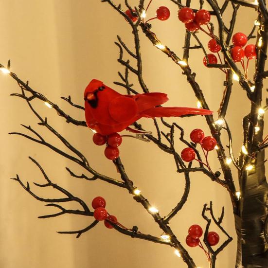 LED Vintage Glowing Tree with Cardinals Battery Operated Twinkle Trees Lamp with Lighted Branches Christmas Halloween Decorations