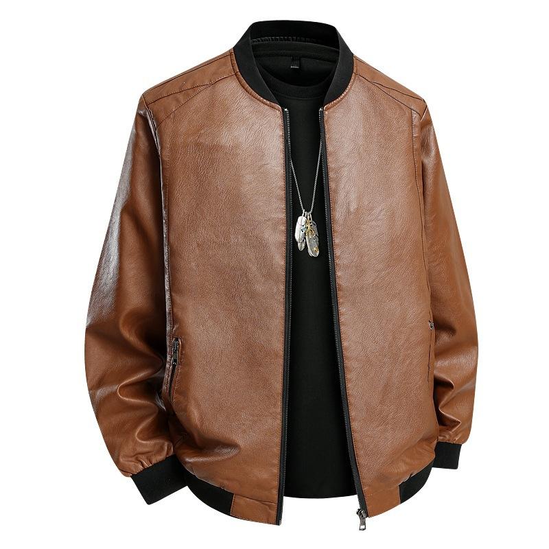 Source Large Size Men's Leather Jacket Business Fashion Casual Trend Spring and Autumn New Leather Jacket Men's Motorcycle Leather