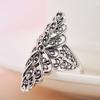 Huajie S925 Sterling Silver Vintage Rhombus Lace Wide Band Petal Women's Ring