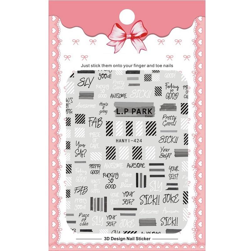 1 Sheet Adhesive 3D Nail Stickers Decals Press On Tips Manicure Decoration Geometry Letter Design