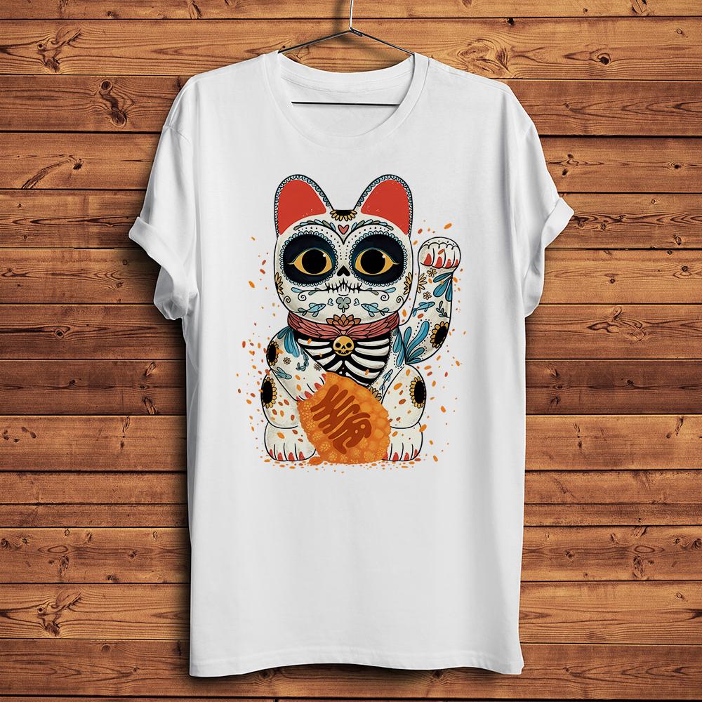 

calavera sugar skull Lucky neko Unisexeki Cat Muertito Funny fortune meow TShirt Unisex Homme Short Sleeve Unisex Streetwear T Shirt S