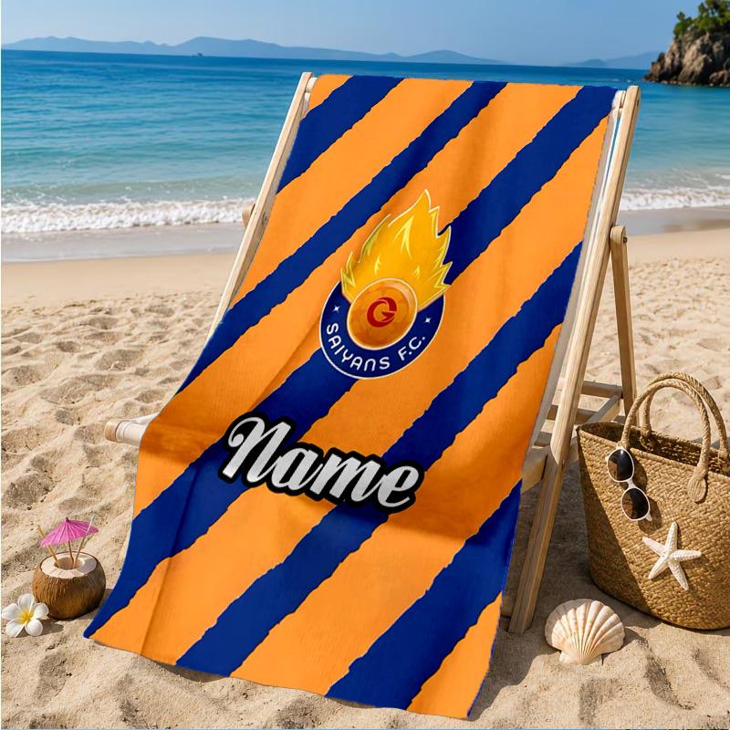 Custom Name Beach Towel Saiyans Football Crest Microfiber Beach Towel, Lightweight for Summer Travel, Swimming Pool Fan Birthday Gift