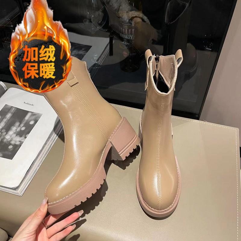 

Ботинки челси из мягкой кожи на высоком каблуке, ботинки Martin 2024 года, осень-зима, новые, универсальные, темпераментные, толстые каблуки, популярные, модные, женские 40