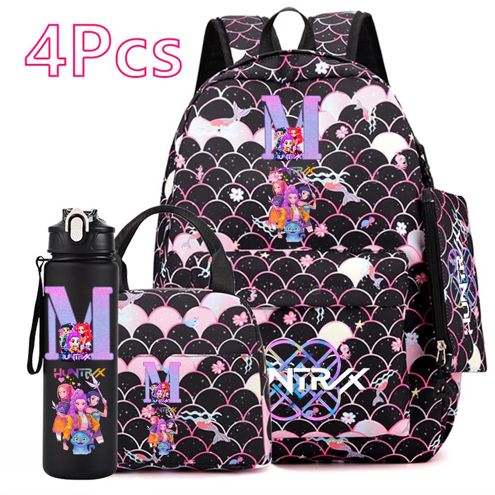 4Pcs/set Anime Printed Backpack Large Capacity Bookbag HandBag Case Bag with 750ml Water Bottler Boy Girl SchoolBag Mochila