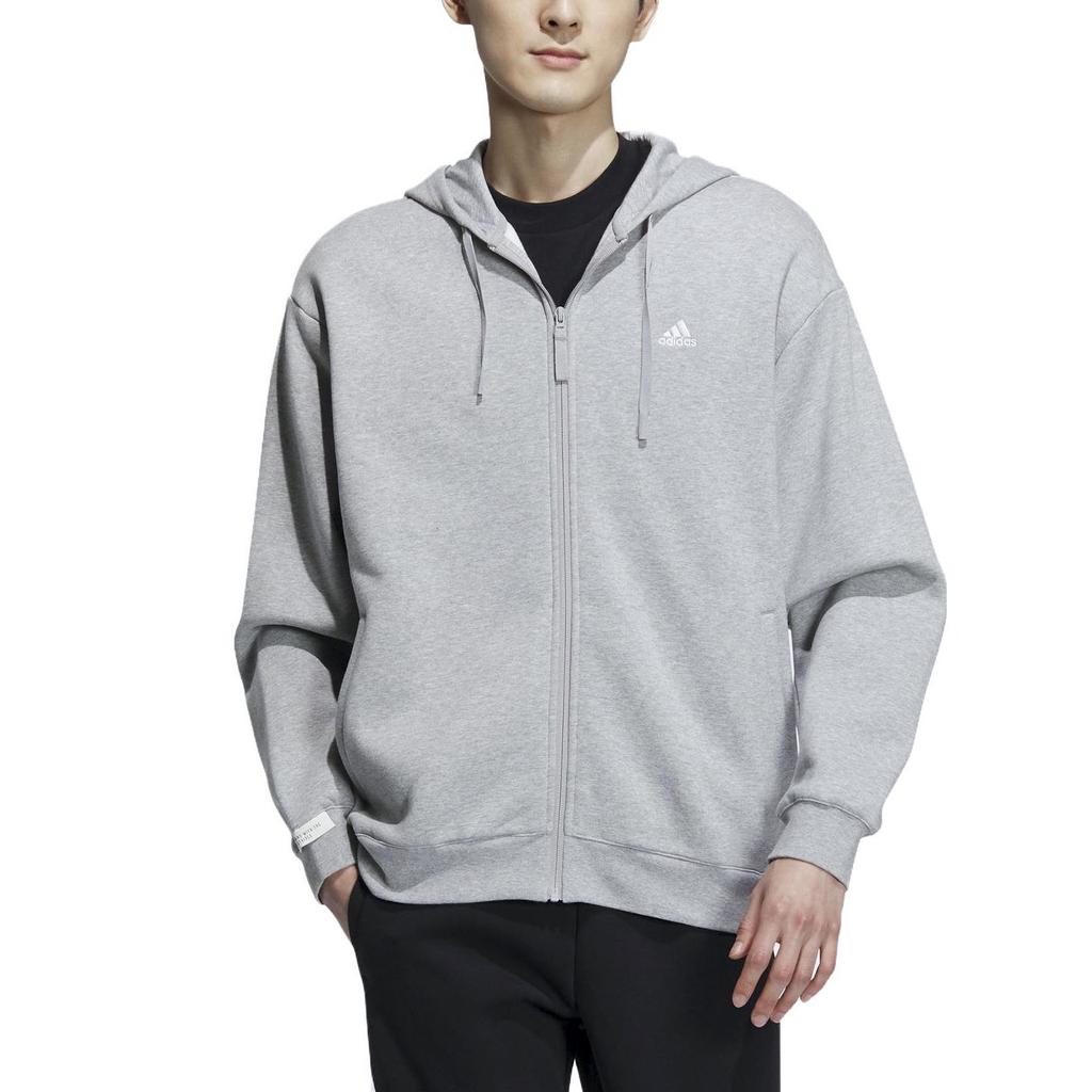 Adidas Hooded Zipper Fleece Thick Sports Casual Jacket Men Jackets Medium-Gray IV7606