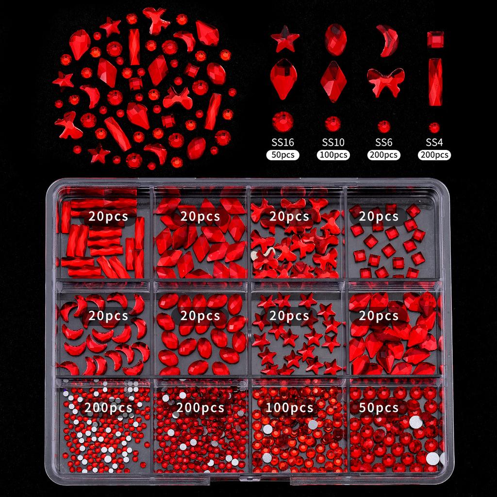 Nail Art 12-Grid Rhinestone Box Nail Art Diamond Flat Bottom Special-Shaped Diamond Nail Rhinestone Nail Art Jewelry Set