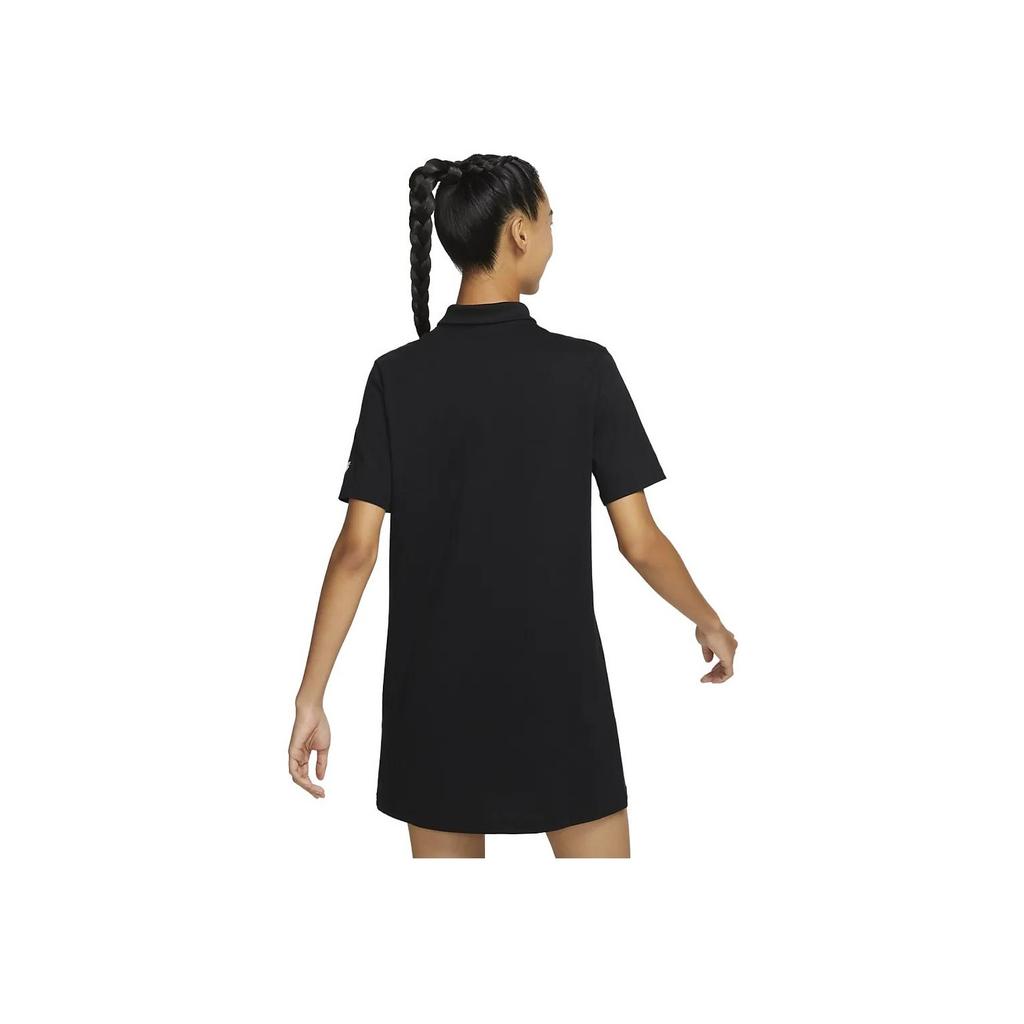 Nike Sportswear Letter Print Loose-Fit Breathable Moisture-Wicking Knit Polo Dress Women Dress Black FQ7010-010
