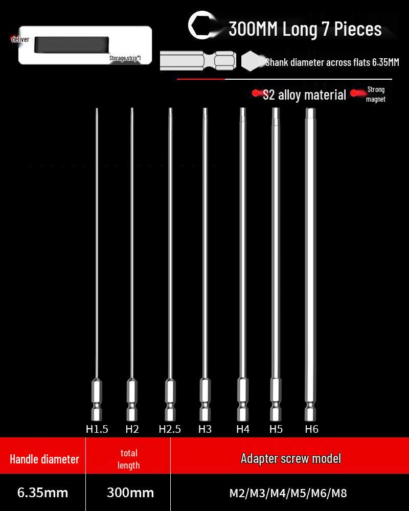 Hexagonal Screwdriver Bit Extension for Electric and Air Screwdrivers