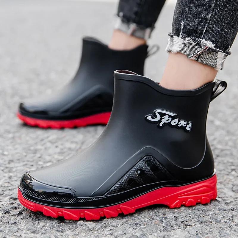 Men's Fashionable Anti Slip Midsole Rain Boots, Outdoor Waterproof and Wear-resistant Thick Soled Work Rain Boots, Fishing Shoes
