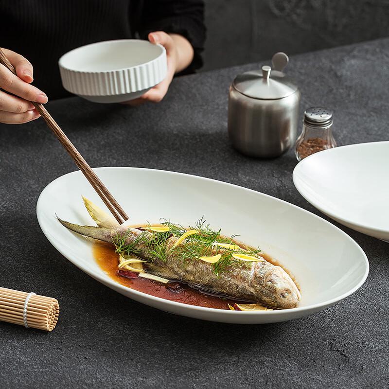 Japanese Style Oval Deep Ceramic Fish Plate