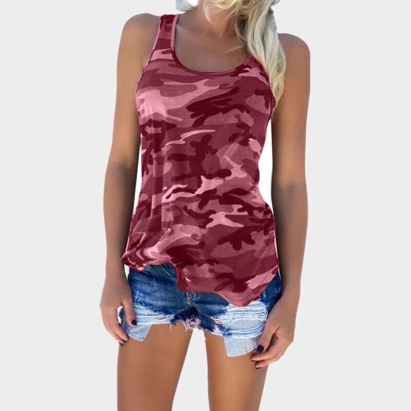 Women s Summer Camouflage Sleeveless Vest - Fashionable European & American Style L