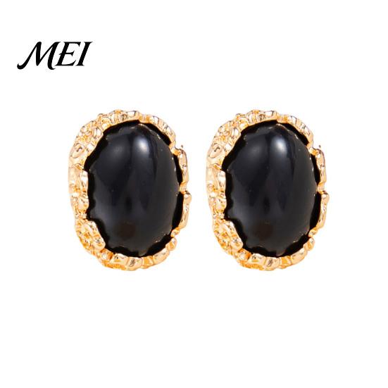 French Style Dangle Earrings 1 Pair Vintage Oval Stud for Women, Retro Statement Non Tarnish Alloy Gemstone Earrings, Gold Frame Chunky Stone Jewelry