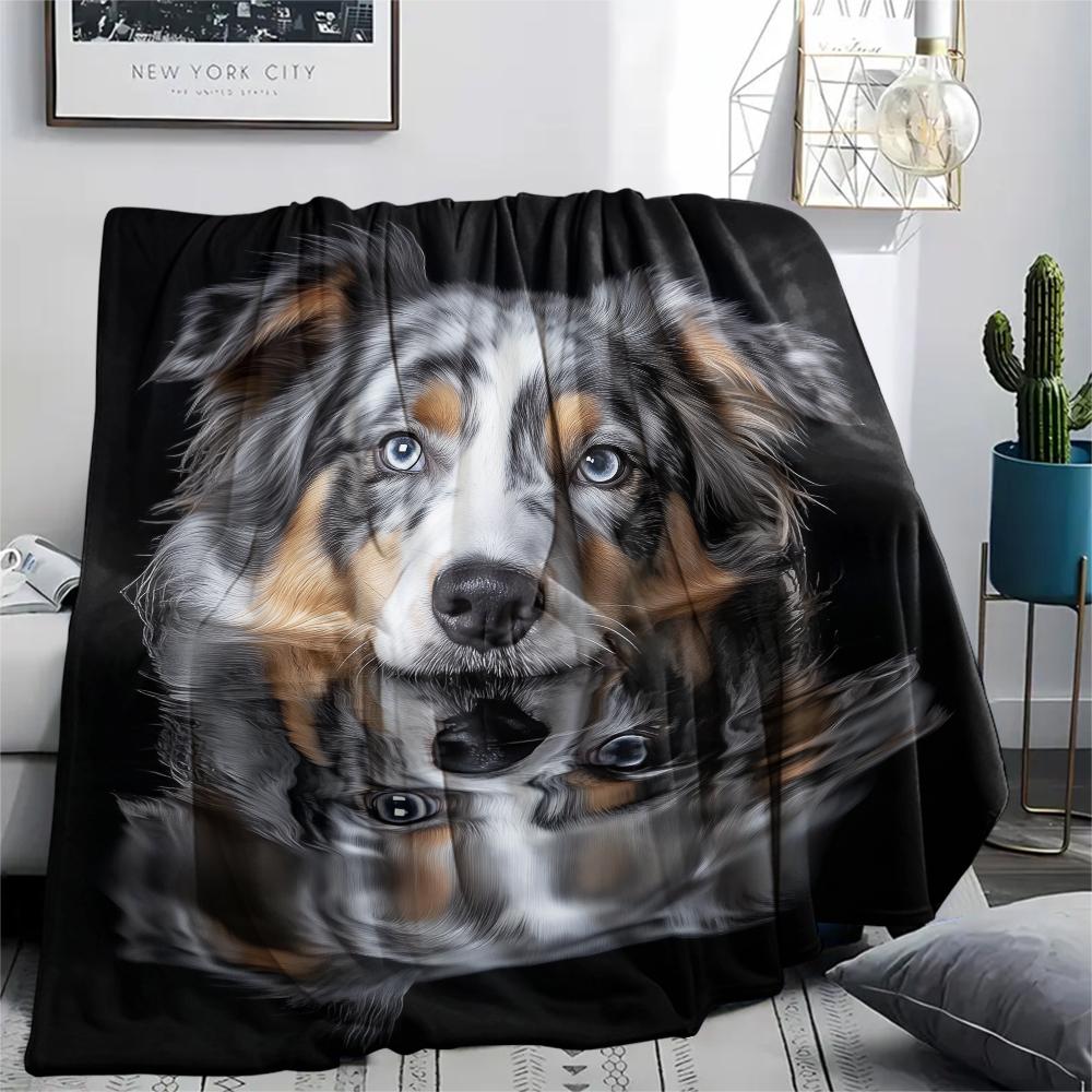 Black Australian Shepherd,pattern Flannel Blanket, High quality Comfortable for All Seasons, Home Decor, Warmth and Comfort, Perfect for Gifts.
