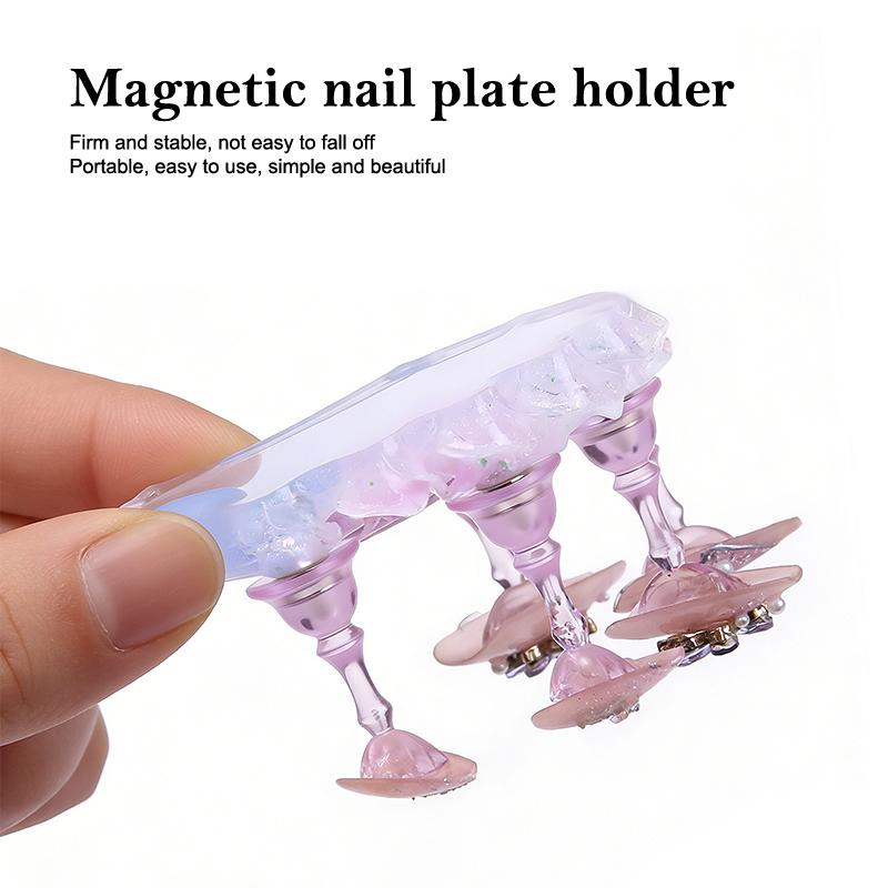 1Set Mermaid Shells Laser Aurora Ice Penetration Magnetic Nail Holder False Tips Practice Stand Nail Art Display Salon Diy Tools