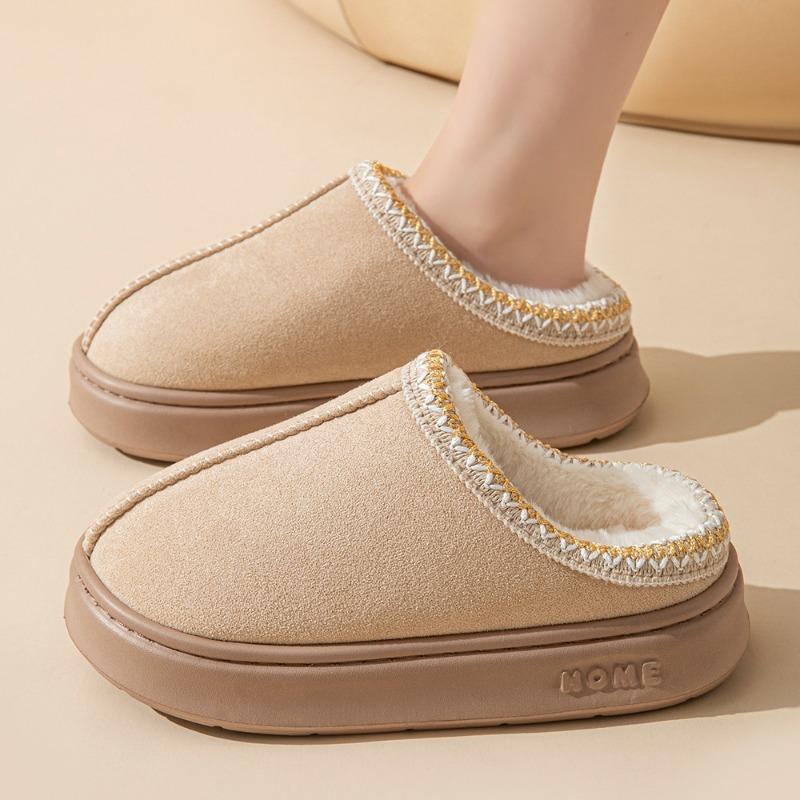 Faux Suede Upper Plush Lining Home Closed Toe Slingback Slides Unisex Solid Color Platform Durable Slippers Flat Casual Slippers