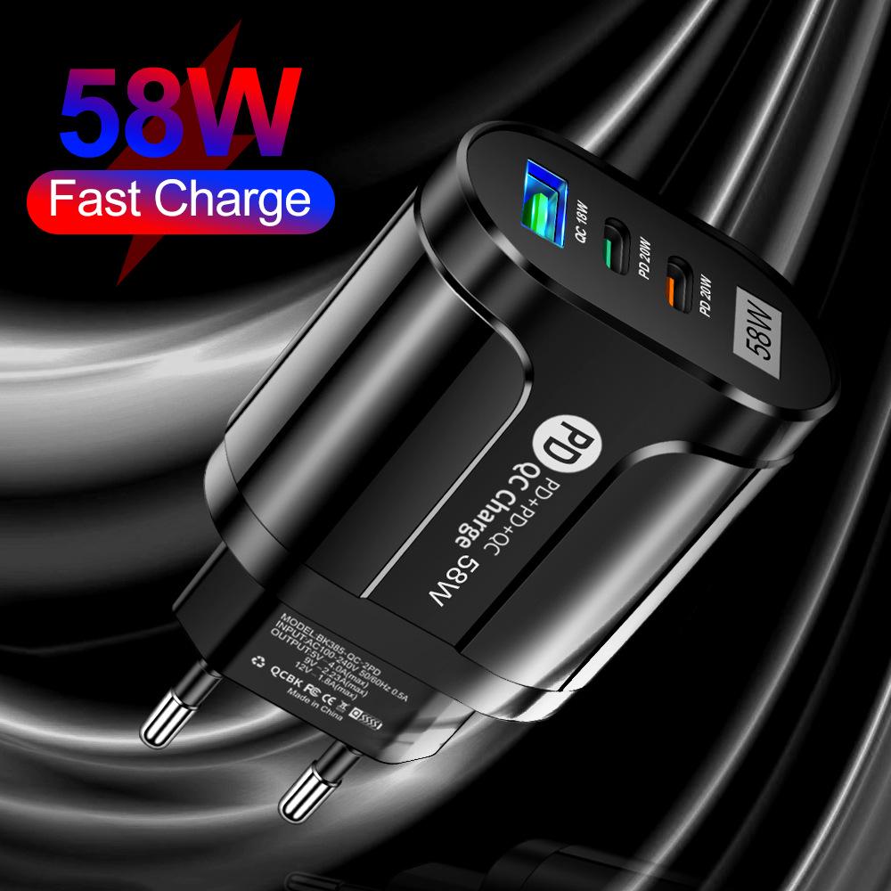 58W Multi-Plug Fast Charger with Dual USB & Type-C PD Ports