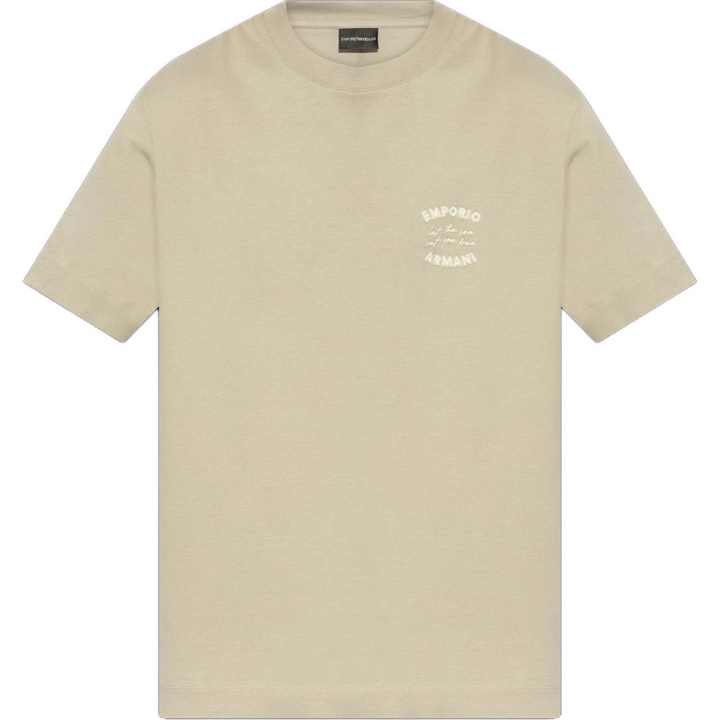 Emporio Armani Round Neck Short Sleeve Logo T-Shirt Men Tops Beige EM000827-AF12926-U8033