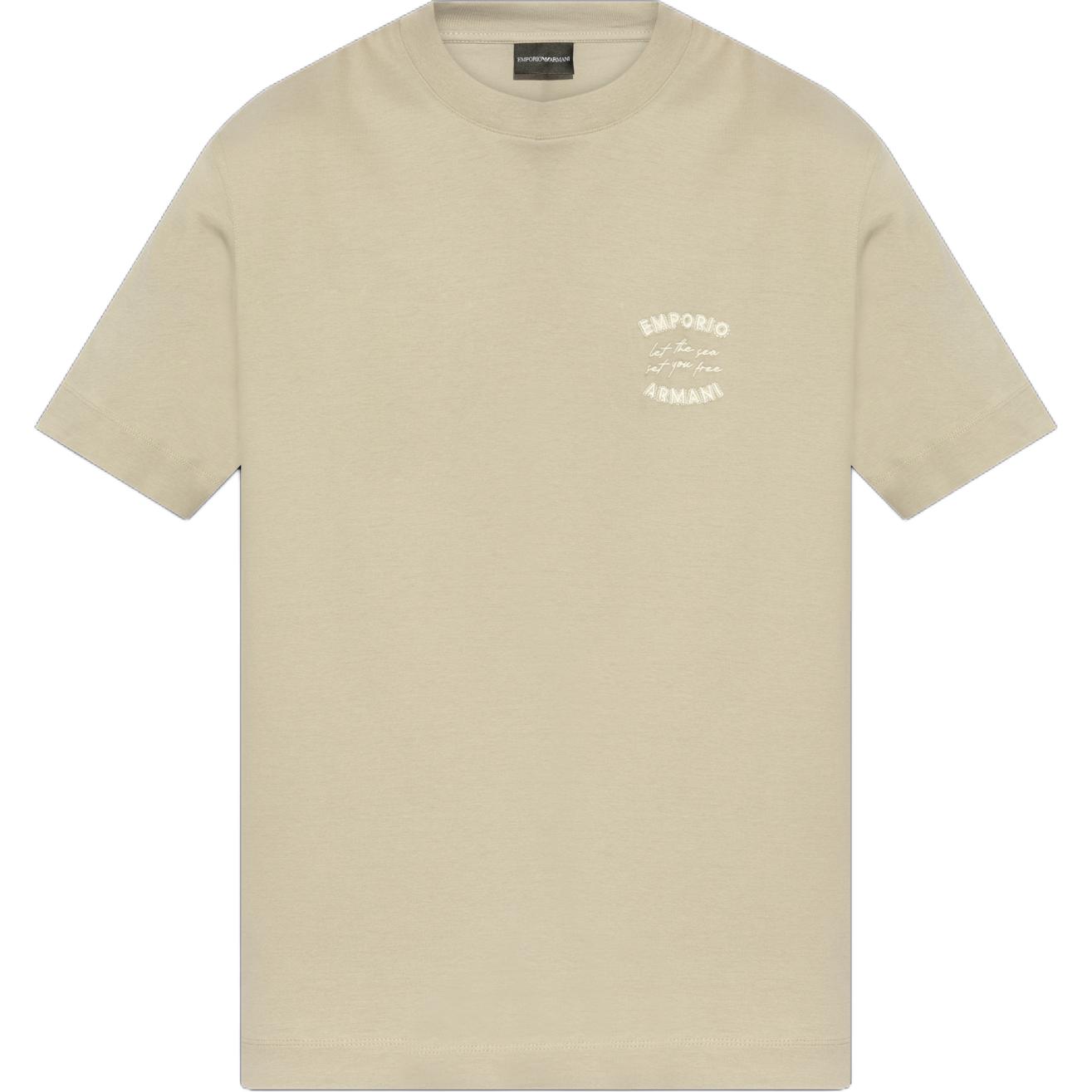 

Emporio Armani Round Neck Short Sleeve Logo T-Shirt Men Tops Beige EM000827-AF12926-U8033 XS