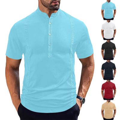 Letni Męski T-shirt z Krótkim Rękawem i Stójką